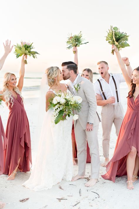 Luxury Sarasota Beach Wedding | Samantha Webber Photography Beach Wedding October, Aruba Wedding Ideas Bridesmaid Dresses, Wedding Beach Dress Bridesmaid, Beach Wedding Ideas Bridesmaids, Beach Wedding Schemes, Beach Send Off Ideas, Color Schemes For Beach Weddings, Destination Bridal Party, Beach Wedding Colors Bridesmaid Dress