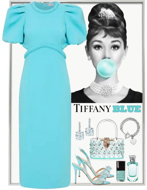 Tiffany Blue outfit ideas | #Tiffany #blue #AudreyHepburn #challenge Tiffany Blue Outfit, Blue Outfit Ideas, Tiffany Blue Party, Blue Party, Blue Outfit, Outfit Shoplook, Tiffany Blue, Audrey Hepburn, Date Night