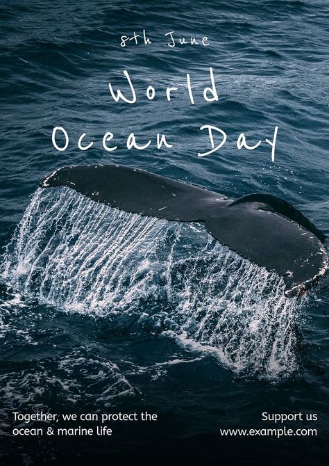 World ocean day poster template, editable text and design | free image by rawpixel.com Ocean Poster Design, World Ocean Day Poster, Ocean Day Poster, World Ocean Day, Ocean Day, Aquatic Animals, Oceans Of The World, Best Templates, Poster Template