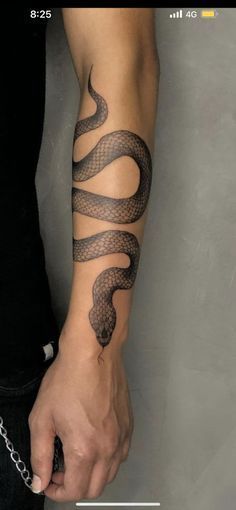 Snake Tattoo Design Forearm, Tattoo Ideas For Men Snake Arm, Men Tattoo Ideas Snake, Snake Around The Arm Tattoo, Snake Coiling Around Arm Tattoo, Snake Coiled Around Arm Tattoo, Snake Wrapped Around Forearm Tattoo, Men’s Snake Tattoo On Arm, Snake Spiral Tattoo