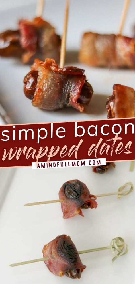 Bacon Dates, Wrapped Dates, Bacon Wrapped Dates, Bacon Appetizers, Vegan Appetizers, Holiday Appetizers, Bacon Wrapped, Crispy Bacon, 3 Ingredient