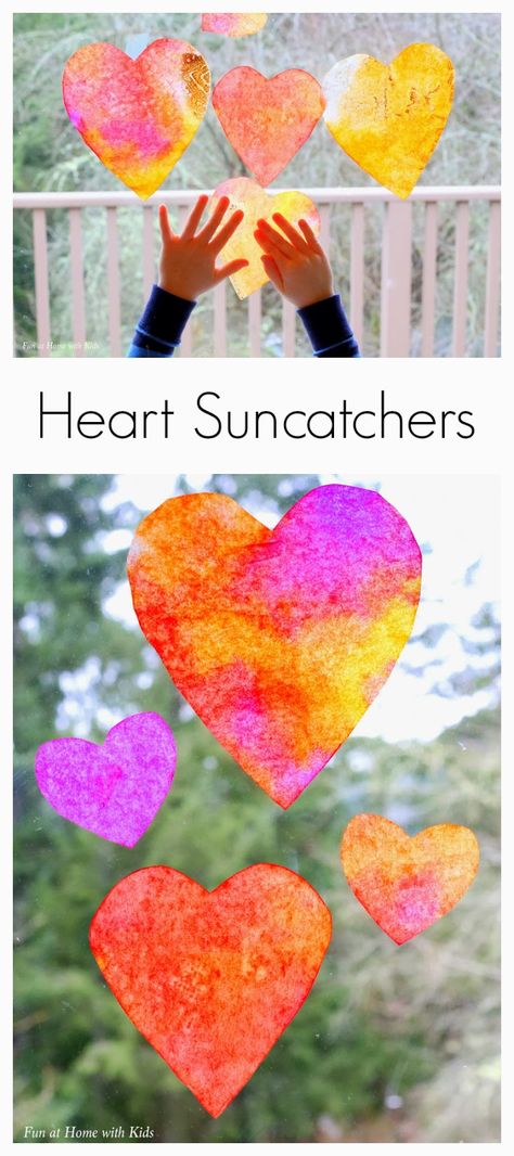 Heart Suncatcher Craft for Toddlers from Fun at Home with Kids Heart Suncatcher, Craft For Toddlers, Suncatcher Craft, Home With Kids, Preschool Valentines, Toddler Valentines, Valentines Crafts, Valentines Day Activities, Valentine's Day Crafts