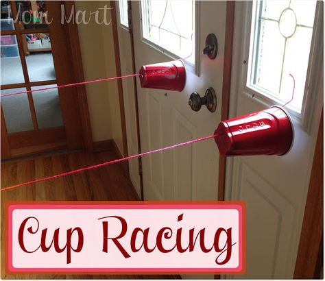 Cup Racing Craft for Kids Indoor Rainy Day Activities, Solo Cup Crafts, Rainy Day Activities For Kids, Rainy Day Activity, Rainy Day Fun, Solo Cup, Cup Crafts, Indoor Fun, Rainy Day Activities