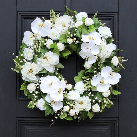 Summer Front Door, Silk Wreaths, Autumn Wreaths For Front Door, Summer Front Door Wreath, Spring Door Wreaths, White Wreath, Peony Rose, Wedding Wreaths, Pillows Flowers