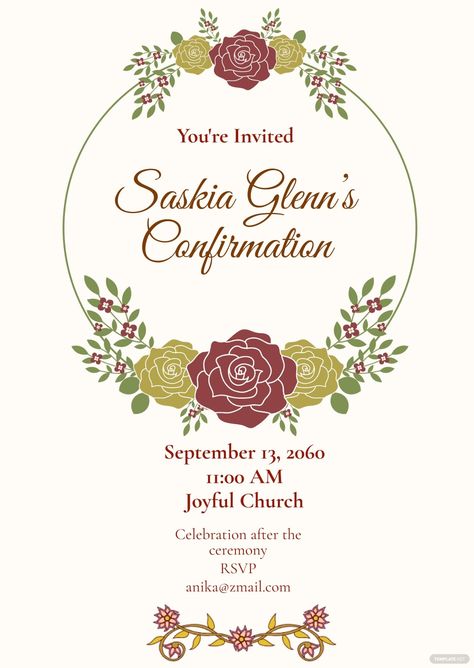 Floral Confirmation Invitation Confirmation Invitations, Floral Invitation, Youre Invited, Free Images, Invitation Design, Design Template, Free Design, Make It Yourself, Floral