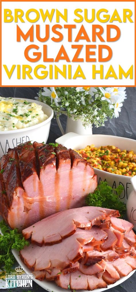 Take all of the guesswork out of preparing a large ham with this recipe! Brown Sugar Mustard Glazed Virginia Ham is easy to prepare and it looks incredible! This ham is perfectly baked, it is moist and tender, and has a sweet and sticky glaze with just a little bite to it - you will hope for leftovers, because this ham is too good to not have some the next day! #virginiaham #countryham #ham #glazedham #bakedham Easy Ham Recipes, Gammon Recipes, Virginia Ham, Flexitarian Recipes, Ham Dinner, Leftover Ham Recipes, Easy Ham, Friends Recipes, Ham Recipe