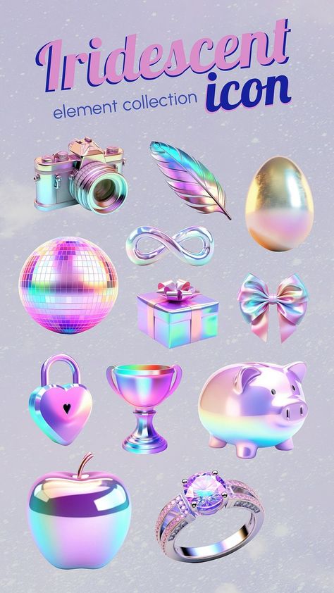 3d iridescent icon element set | Free Photo - rawpixel 3d Iridescent, Canva Tips, Apple Icon, Cyberpunk Aesthetic, Canva Elements, 3d Icons, Bullet Journal Stickers, Set Free, Journal Stickers