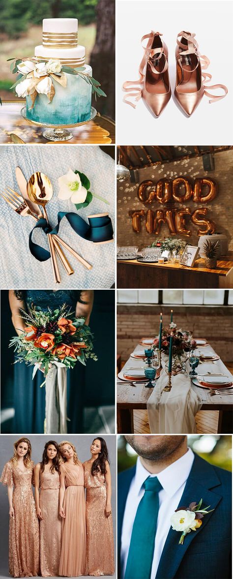 Teal Wedding Colors Schemes, Teal And Copper Wedding, Teal Colour Palette, Copper Wedding Theme, Copper Wedding Colors, Dark Teal Weddings, Copper Wedding Decor, August Wedding Colors, Teal And Copper