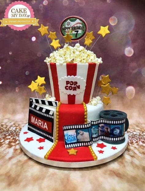 Cinema Cake Ideas, Cinema Birthday Cake, Netflix Cake Ideas, Movie Night Cake, Cinema Cake, Movie Birthday Cake, Famous Cakes, Theatre Cake, Coke Cake