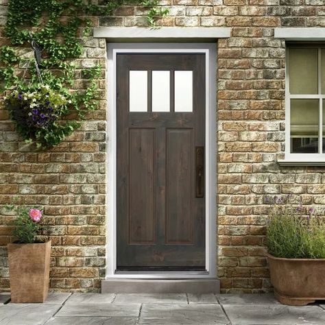 37.75'' x 81.5'' Wood Front Entry Doors A Dp, Wood Front Entry Doors, Single Entry Doors, Front Entry Door, Entryway Door, Craftsman Door, Stained Doors, Wood Entry Doors, Cottage Exterior