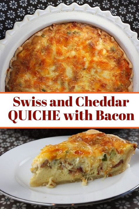 Swiss Cheese And Bacon Quiche, Chopped Bacon Recipes, Winter Quiche Recipes, Bacon And Swiss Quiche, Bacon Swiss Quiche, Breakfast Quiche Bacon, Bacon Cheddar Quiche, Cabin Meals, Quiche Bacon