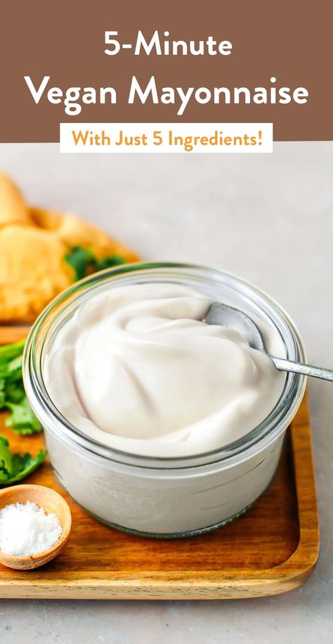 Vegan Mayonnaise Recipe, Vegan Dips, Mayonnaise Recipe, Baking Powder Uses, Vegan Mayo, Vegan Mayonnaise, Vegan Sauces, Vegan Condiments, Soy Milk