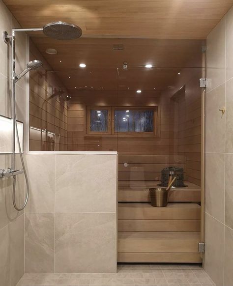 Built In Sauna Bathroom, Indoor Home Spa, Sauna With Shower Indoor, Home Decor Inspiration Kitchen, Sauna Shower Combo Master Bath, Sauna Design Interior, Sauna In Bathroom, Bathroom With Sauna, Home Sauna Room