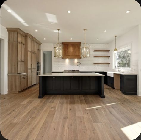 White Oak Hardwood Floors Dark Cabinets, Kitchens With Light Oak Floors, European Oak Floors, White Oak Floors Kitchen, Backsplash To Ceiling, European Oak Wood Floors, Oak Flooring Kitchen, New Build Kitchen, Oak Floor Kitchen