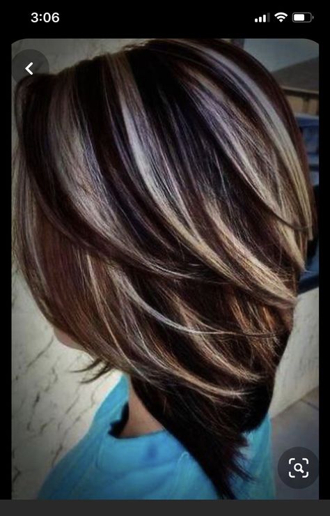 Brown Hair With Silver Highlights, Highlights For Dark Brown Hair, Platinum Blonde Highlights, Chocolate Brown Hair Color, Short Brown Hair, Dark Hair With Highlights, Brown Hair With Blonde Highlights, Blending Gray Hair, Gray Hair Highlights