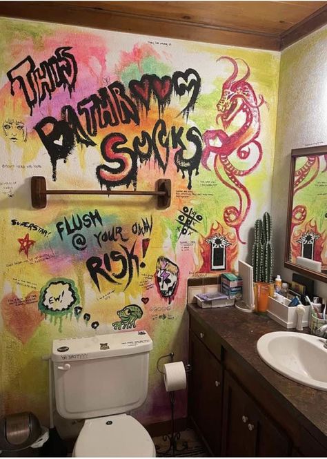 Punk Bathroom, Club Bathroom, Rock Club, Bar Bathroom, Deco Decor, Bathroom Inspo, House Bathroom, I Love It, Punk Rock