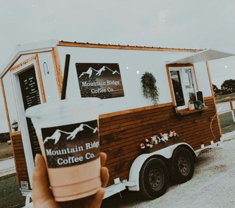 Hand built coffee trailer Coffee Trailers Design, Coffee Concession Trailer, Coffee And Pastry Food Truck, Drive Thru Coffee Trailer, Vintage Coffee Trailer, Rv Coffee Shop, Coffee Trailer Business, Rustic Coffee Shop Design, Coffee Trailer Menu Ideas