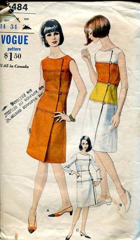 Vogue 6484 | Vintage Sewing Patterns | Fandom 60s Vogue Fashion, Vintage Clothes Patterns, Vogue Dress Patterns, Dress Peplum, Vintage Vogue Patterns, Vintage Vogue Sewing Patterns, 1960 Fashion, Retro Sewing Patterns, Fashion 1960s