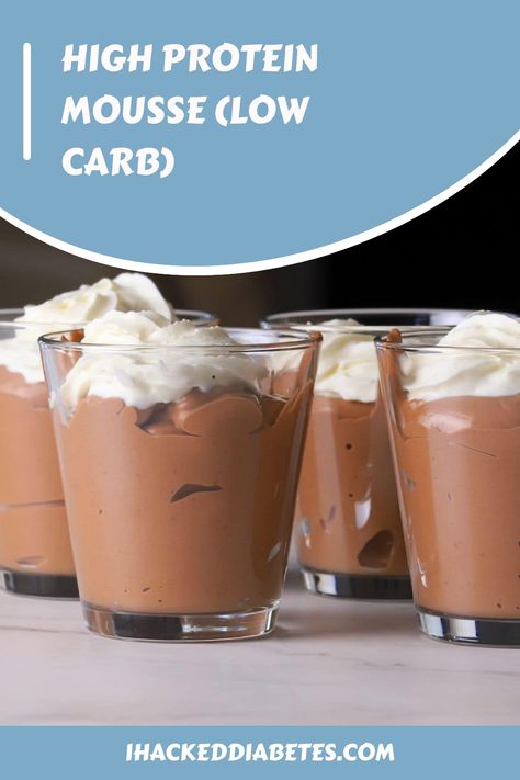 High Protein Mousse (Low Carb) Protein Desserts Low Carb, High Protein Low Carb Dessert, High Fibre Desserts, Protein Chocolate Mousse, Low Sugar Dessert Recipes, Healthy Protein Desserts, Low Carb Chocolate Mousse, Protein Mousse, No Carb Food List