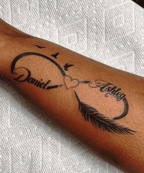 Infinity Tattoo Design Images (Infinity Ink Design Ideas) Forearm Infinity Tattoo Women, Infinity Feather Tattoo Design For Women, Eternity Tattoo Ideas, Tattoo Ideas Infinity, Infinity Tattoo Ideas, Infinity Name Tattoo, Eternity Tattoo, Infinity Sign Tattoo, Grandchildren Tattoos