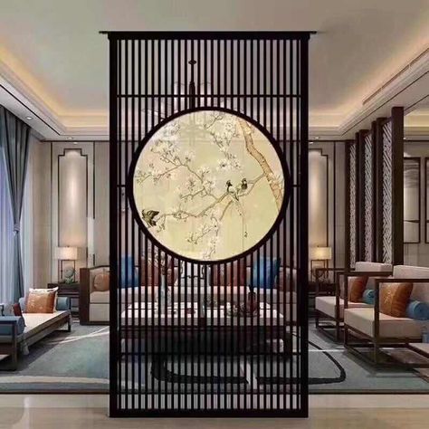 metal interior design/metal partitions Indochine Interior, Modern Partition, Chinese Style Interior, Modern Partition Walls, Room Partition Wall, Asian Products, Wall Partition Design, Decorative Room Dividers, Living Room Divider