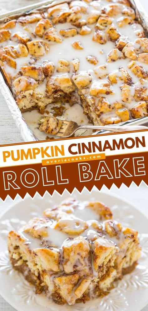 Pumpkin Cinnamon Roll Bake, fall food, pumpkin recipes, sweet breakfast ideas, brunch Cinnamon Roll Bake, Thanksgiving Breakfast, Cinnamon Roll Dough, Fall Baking Recipes, Pumpkin Recipe, Pumpkin Recipes Dessert, Fall Breakfast, Fall Dessert Recipes, Breakfast Idea