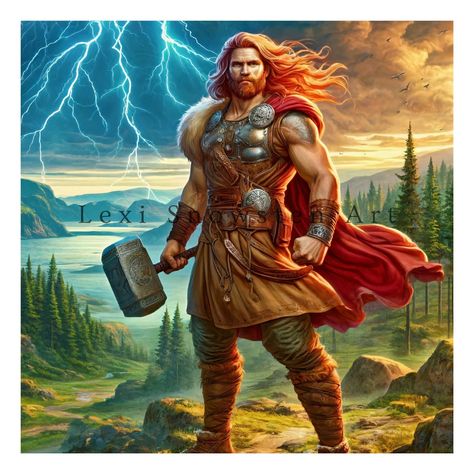 Thor, Norse God of Thunder and Strength, Digital Art Print, Wall Decoration, Vintage Mythology Illustration Thor Offerings, Thor Norse God, Norse Thor, Intricate Armor, Mythology Illustration, Thor God Of Thunder, Thor Superhero, Thor God, God Of Thunder