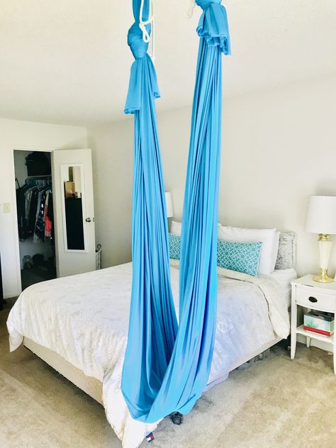 Bedroom yoga swing. Hammock. Aerial Hammock In Bedroom, Yoga Hammock In Room, Hammocks For Bedrooms, Aerial Silks In Bedroom, Hanging Hammock In Bedroom, Hammock In Bedroom Kids, Ariel Silks In Bedroom, Sensory Swing In Bedroom, Swings In Bedrooms