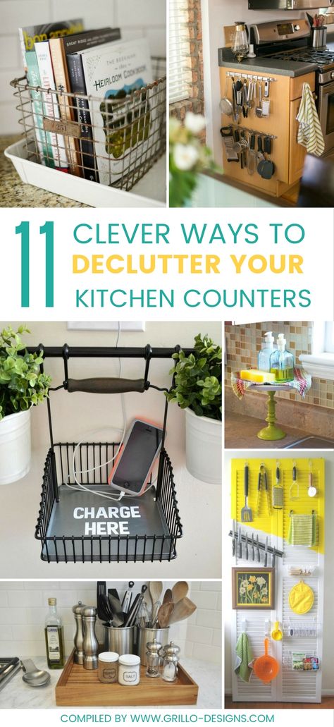 Declutter kitchen counters - Check out these 11 clever ways you can rid your kitchen counters of clutter and be more organized! Kitchen Countertops Organization, Declutter Kitchen Counter, Be More Organized, Declutter Kitchen, Amazing Kitchen, Clutter Organization, Kitchen Counters, More Organized, Diy Organization