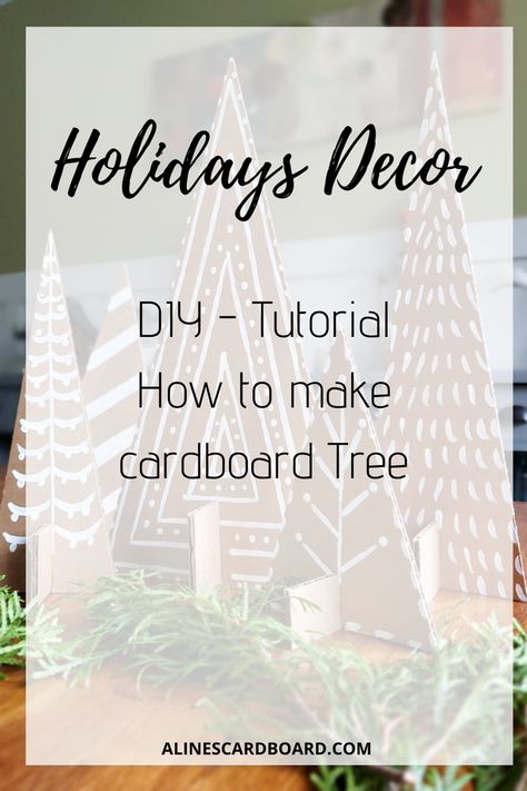 How to: Make cardboard Trees by www.alinescardboard.com Cardboard Xmas Tree, Cardboard Trees, Christmas Cardboard, Cardboard Tree, Tree Cut Out, Cardboard Shipping Boxes, 3d Tree, Craft Knives, Green Lifestyle