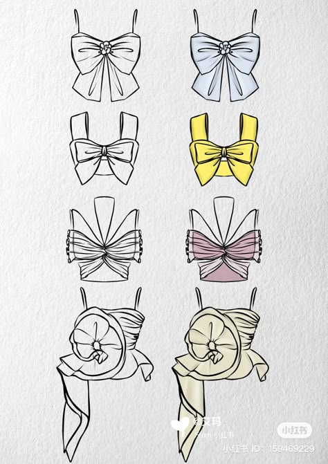 Bows Illustration Drawings, Fashion Sketches Tops, Bow Dress Drawing, How To Draw Bows Ribbons, Drawing Gown, Aesthetic Highlight Covers Instagram Pink, Pencil Inspiration, Croquis Fashion, Fashion Design Drawing