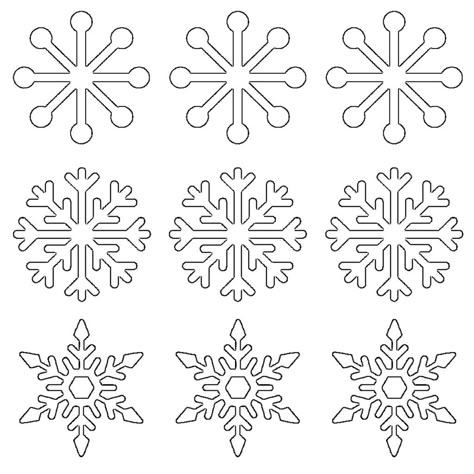 The first sheet contains 5 different snowflake shapes just for tracing purposes, and the second one is a set of 9 small snowflakes inside circles (for making stickers, gift tags, etc). Description from whatmommydoes.com. I searched for this on bing.com/images Olaf Pictures, Printable Snowflake Template, Snowflake Outline, Snowflake Coloring Pages, Snowflake Pictures, Paper Snowflake Template, Snowflake Gift Tags, Royal Icing Templates, Bunting Template