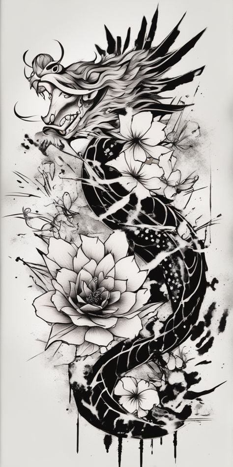 A striking Japanese-inspired tattoo design in trash polka style, composed of bold black and white imagery, is dramatically rendered against a blank canvas backdrop. Japanese Trash Polka, Canvas Backdrop, Trash Polka Tattoo Designs, Polka Tattoo, Trash Polka Tattoo, Trash Polka, Japanese Tattoo, Blank Canvas, Bold Black