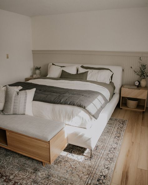 Article (@article) • Instagram photos and videos Queen Bed In Corner, Corner Rug, White King Bed, Mid Century Modern Bed, Rug Placement, Modern Beds, Bed In Corner, White Bed Frame, Modern Bed Frame