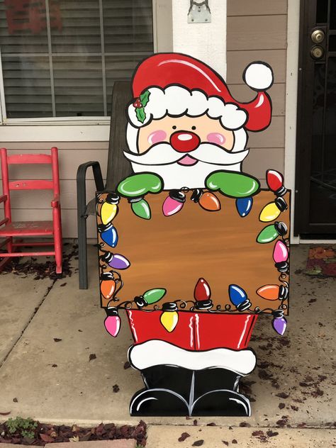 This item will not be delivered until next year. This is a preorder for next year. You will receive in October 2021. This fun Santa is perfect as yard decoration, porch greeter or would look great standing outside your business greeting customers. He is made of 1/2 inch wood, stands at 4 feet tall and has been painted with exterior paints and sealed. He can be painted in any of the skin tones shown. The sign can be customized with any greeting or name you would like! Please include your personal Christmas Cutout Decorations, Santa Yard Art Wood Patterns, Holiday Yard Cutouts, Wooden Address Sign For Yard, Holiday Wood Cutouts Yard Decorations, Christmas Yard Art Wooden Patterns Free, Yard Cutouts Wood Patterns, Plywood Yard Decorations, Christmas Yard Signs Wooden