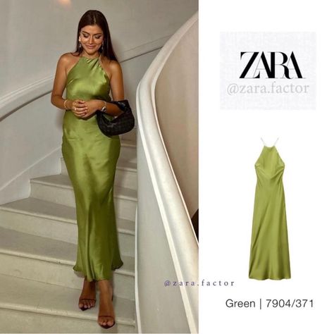 Zara Satin Dress, Green Satin Dress, Olive Dress, Dress Spaghetti, Green Satin, Satin Dress, Health And Safety, Event Dresses, Spaghetti Strap Dresses