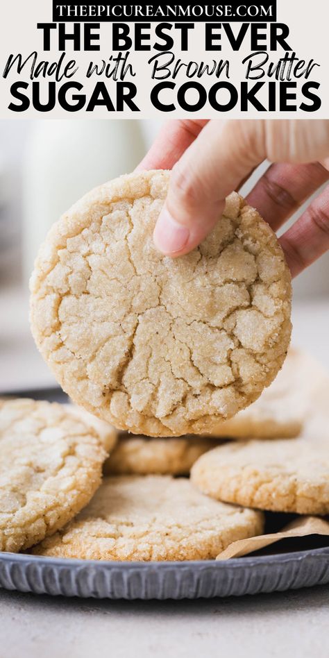 Brown Butter Sugar Cookie Recipe, Cookies Soft And Chewy, Chocolate Chip Marshmallow Cookies, Butter Sugar Cookies, Brown Butter Cookies, Baking Homemade, Brown Sugar Cookies, Yummy Sugar Cookies, Cookie Plate