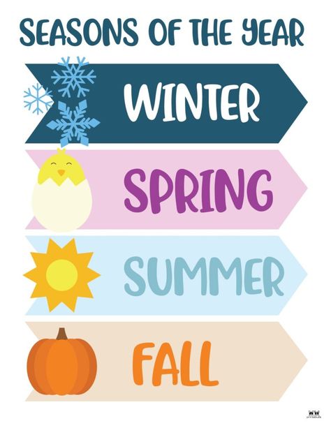 Seasons Decorations Classroom, Season Classroom Decoration, Montessori Seasons Free Printable, Season Printables Preschool, Seasons In English, Kindergarten Classroom Decor Printables, Seasons Anchor Chart, Seasons Flashcards Free Printable, Seasons Printables Free