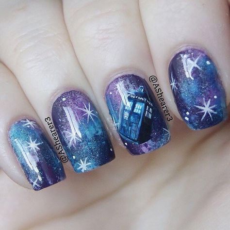 Doctor Who nails Doctor Who Nails, Do It Yourself Nails, Gel Powder, Galaxy Nails, Inspired Nails, Nail Polish Art, Nails For Kids, Diy Nail Designs, Nails Manicure