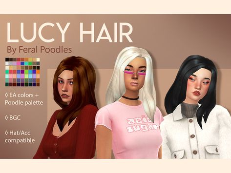 feralpoodles' Lucy Hair Ts4 Maxis Match Cc, Sims 4 Female Hair, Sims 4 Cc Shoes, Sims 4 Cc Hair, The Sims 4 Custom Content, Female Sims, Sims 4 Cc Skin, Sims 4 Cc Makeup, Sims 4 Mm