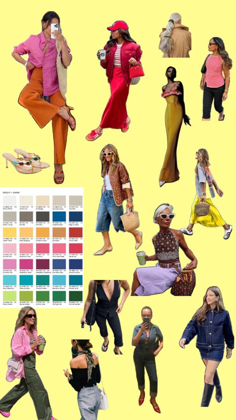 Late summer/early fall outfits for bright spring color palette Bright Spring Color Palette, Late Summer Early Fall, Bright Colored Outfits, Color Outfits, Early Fall Outfits, Spring Color Palette, Bright Spring, Spring Color, Spring Aesthetic