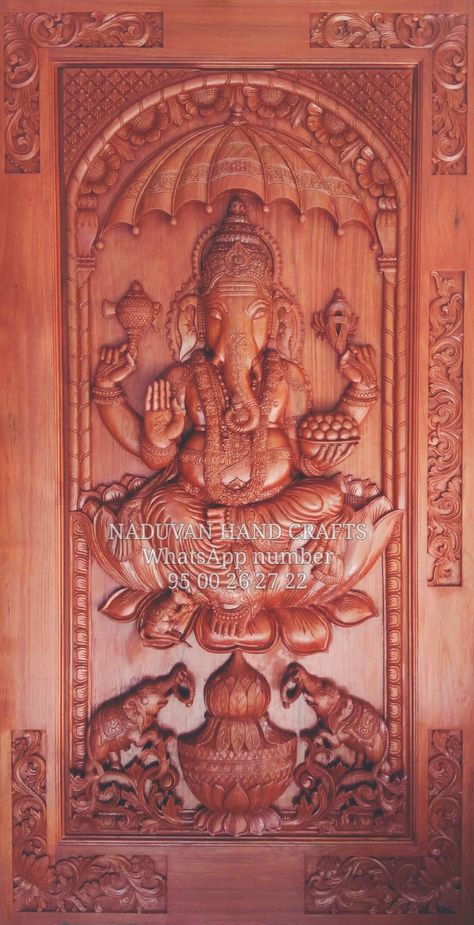 teak wood quality God Ganesha carving work full and fully handmade door contact more details WhatsApp number 95 00 26 27 22 Main Door Design Entrance Indian God, Ganesh Wood Carving Door, Main Door God Design Entrance, Main Door Design Entrance Indian Traditional, Teak Wood Main Door Design Entrance Indian, Stone Cladding Texture, Indian Main Door Designs, Ceiling Models, Ganesha Design