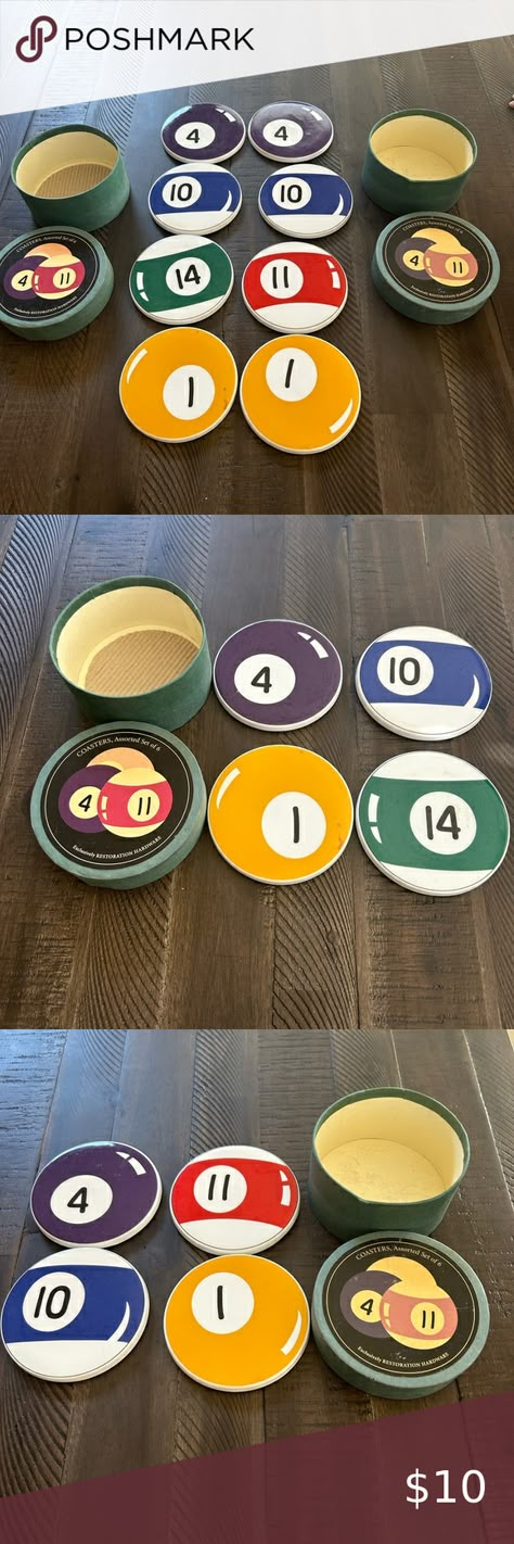 Set of 8 Pool Ball Coasters Clay Coaster Designs, 8 Ball Ashtray, 8 Ball Coaster, Diy Clay Coaster Ideas, Clay Coasters Ideas, Coaster Design Ideas Painted, Ceramic Coaster Painting Ideas, Diy Coasters Clay, Clay Coaster Ideas