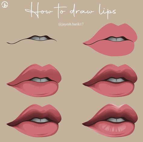 Arm Coloring Tutorial, How To Color Lips Digital, Lips Digital Art, How To Paint Lips, Lip Shading, Lips Drawing Tutorial, Lips Draw, Digital Drawing Tutorial, Draw Lips