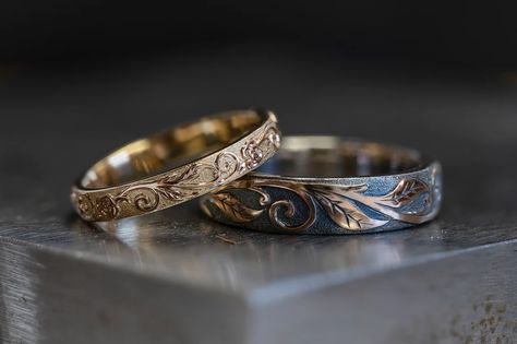 Platinum and Sapphire Wedding and Engagement Set | HOME His Her Wedding Rings, Set Rings Wedding, His And Her Wedding Bands Sets, Matching Bands His And Hers, Engagement Rings Sets His And Hers, Stylish Mens Rings, His And His Wedding Rings, Groom And Bride Rings, Ancient Wedding Rings