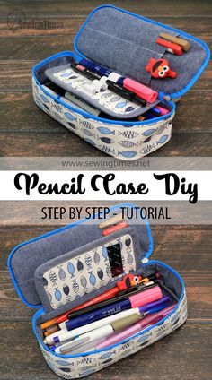 DIY Pencil Case with Layer | How to make a Stationery Organizer Pouch [sewingtimes] Pencil Case Sewing, Pencil Case Pattern, Crochet Pencil, Diy Pencil Case, Stationery Organizer, Diy Sewing Gifts, Diy Pencil, Sac Diy, Sewing Purses