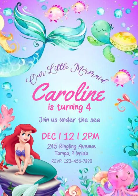 The Little Mermaid Birthday Invitation Little Mermaid Invitations, Carnival Birthday Party Theme, Carnival Birthday Party, Mermaid Invitations, Cinderella Birthday, Mermaid Birthday Invitations, Little Mermaid Birthday, Little Mermaid Ariel, Carnival Birthday Parties