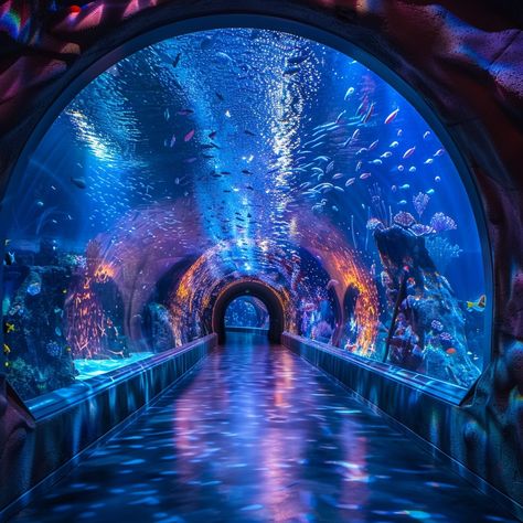 Underwater Tunnel View: A mesmerizing #UnderwaterTunnel with vibrant #BlueLights illuminating the path and teeming with #MarineLife. #Aquarium #AIArt #AIPhoto #StockCake ⬇️ #Download and 📝 #Prompt 👉 https://stockcake.com/i/underwater-tunnel-view_1127477_512607". Tunnel Drawing, Aquarium Tunnel, Underwater Tunnel, Urban Dog, Underwater Fish, Blue Lights, Image Downloads, View Image, Vibrant Blue