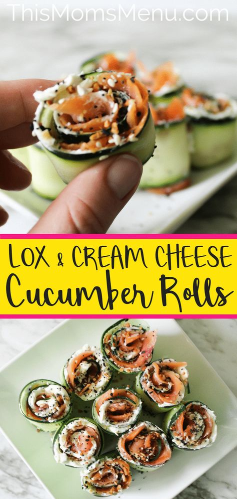 Lox and Cream Cheese Cucumber Rolls | Low Carb, Gluten Free Lox And Cream Cheese, Lox Breakfast, Cream Cheese Cucumber, Lox Recipe, Cucumber Roll Ups, Fresh Appetizers, Lox And Bagels, Cucumber Rolls, Soup Appetizers