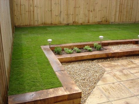 2 Level Garden Ideas, Raised Patio, Garden Stairs, Tiered Garden, Landscaping Retaining Walls, Back Garden Design, Patio Garden Design, Garden Steps, Sloped Garden